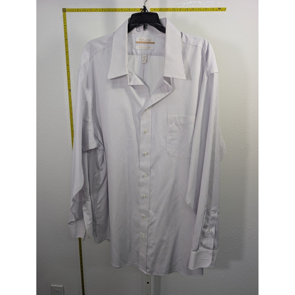 Roundtree & Yorke Gold Label Men 9 36/37 Tall Purple Stripe Dress Shirt Non Iron